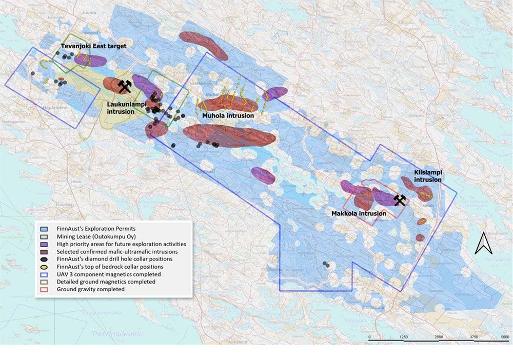 Enonkoski Ni-Cu-Co Project showing confirmed and interpreted mafic-ultramafic intrusions 